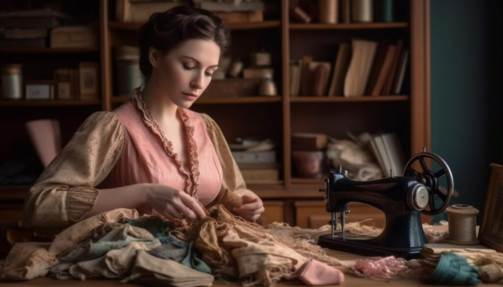 embroidery, a girl using machine
